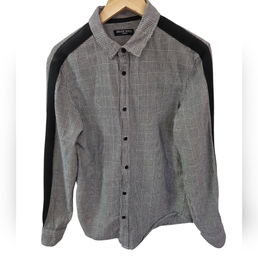 Brave Soul London Prince of Wales Men's Checkered Shirt Black Size Small - Picture 1 of 14